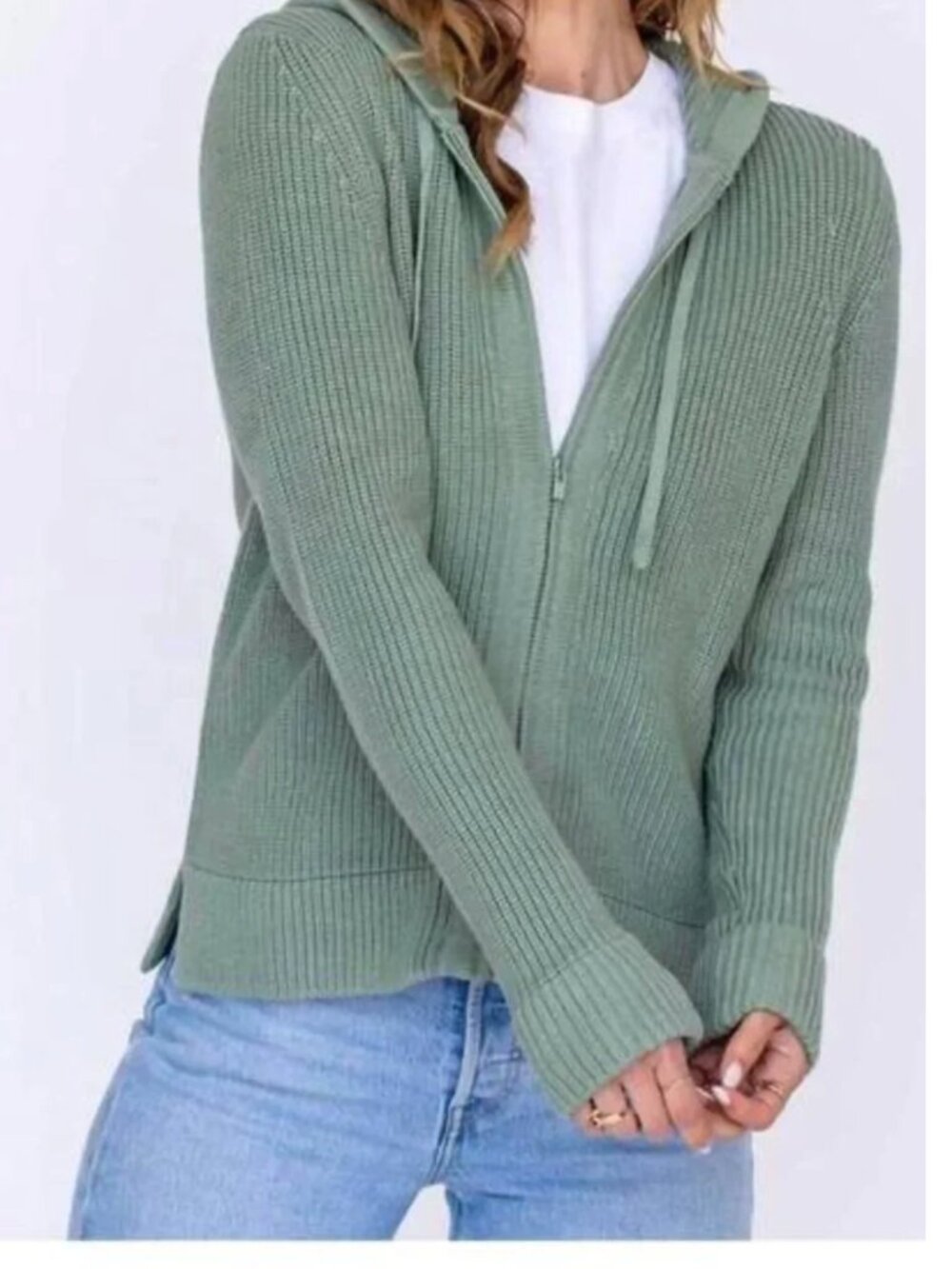 Pura Cashmere Women's Fisherman Hoodie Sweater Sage Green Sz L NWT